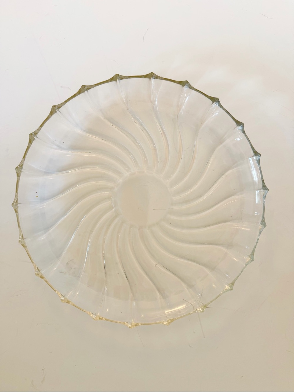 Clear Spiral Glass Serving tray with Scalloped Edge